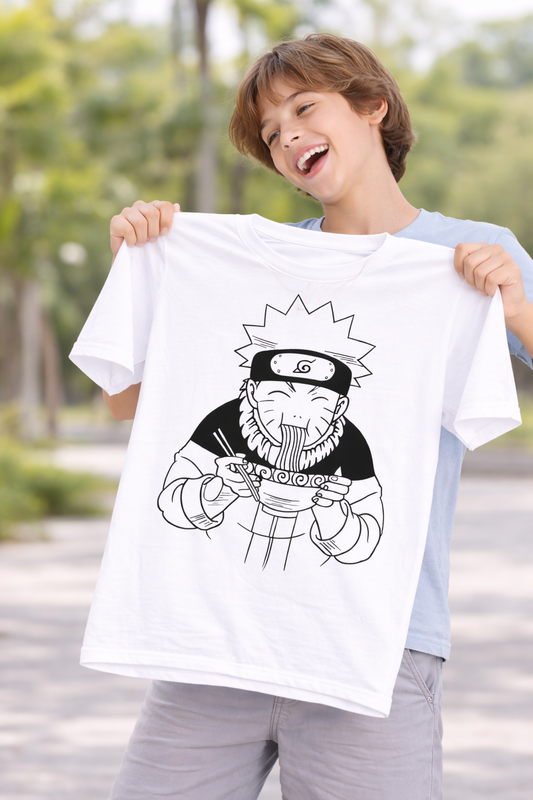 Anime Ninja Ramen Lover Cotton T-Shirt for Kids
