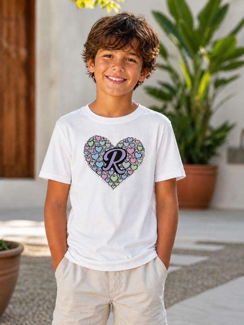 Heart Initial Sun Activated Color Changing T-Shirt for Kids