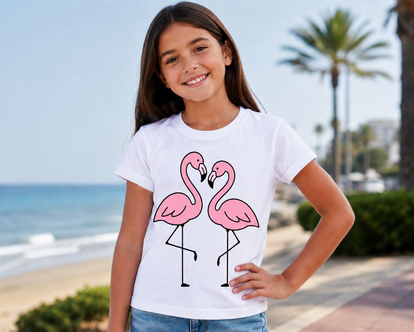 Pink Flamingo Sun Activated Colour Changing T-Shirt for Kids