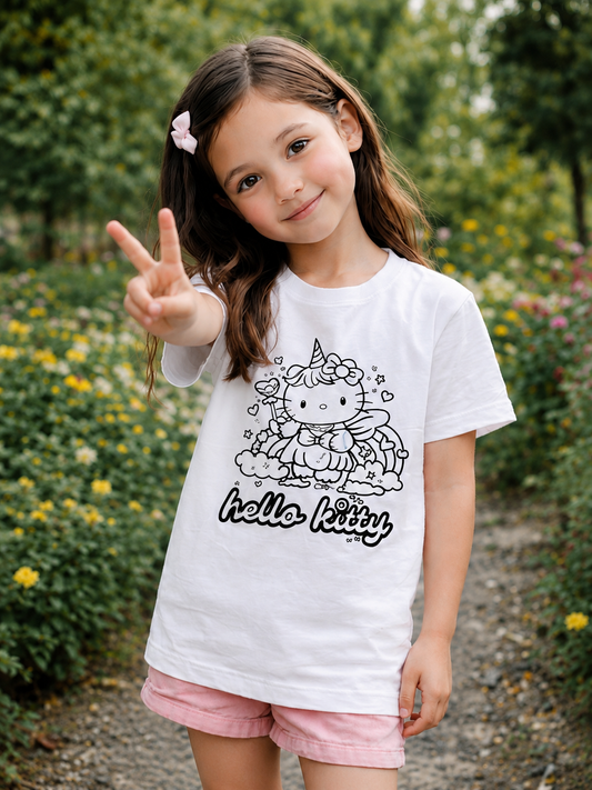 Unicorn Hello Kitty Dreams – Sun-Activated Colour-Changing Cotton T-Shirt for Kids