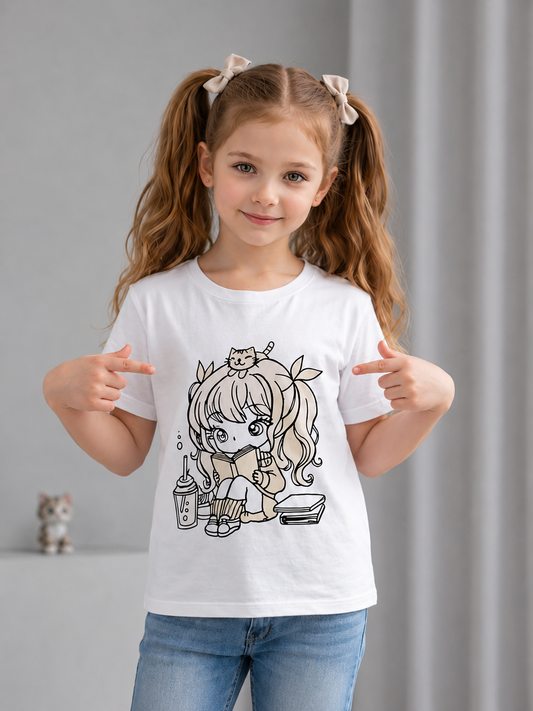 Little Bookworm Princess – Sun-Activated Colour-Changing Cotton T-Shirt for Kids