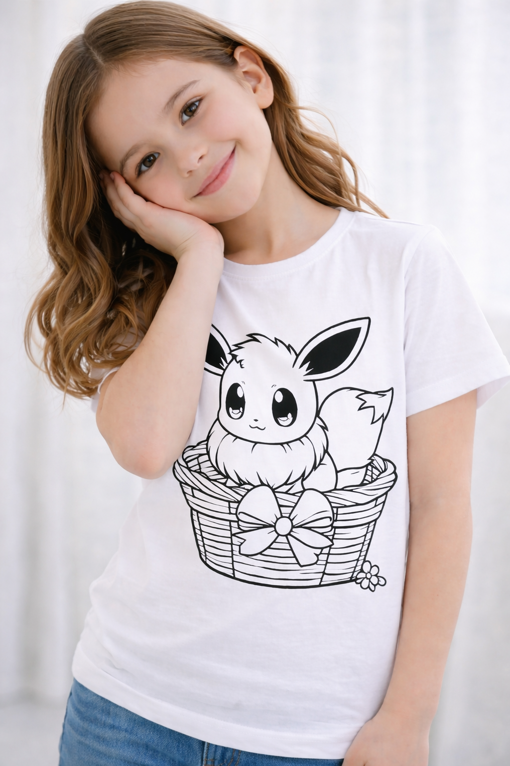 Cute Eevee Basket – Kids Printed T-Shirt
