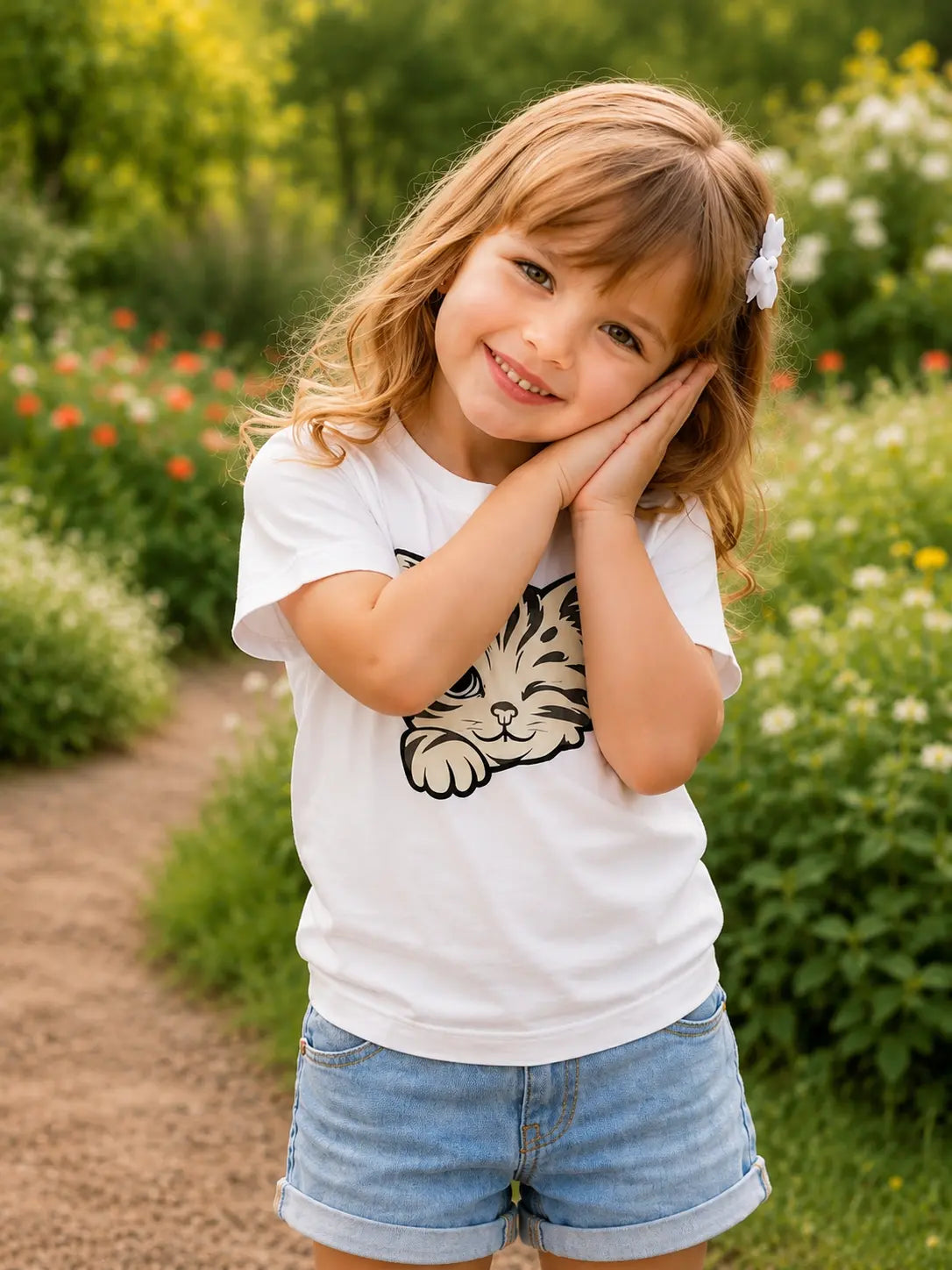 Colour-Changing Cotton Kids T-Shirt featuring the Wink Kitty artwork
