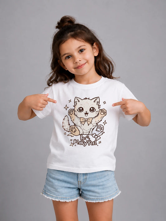 UV Reactive Cotton T-Shirt for Kids featuring the Playful Kitty design