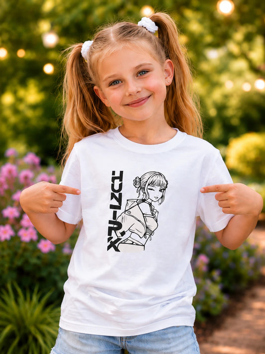 100% Cotton UV Reactive Kids T-Shirt with Huntrix Warrior Design