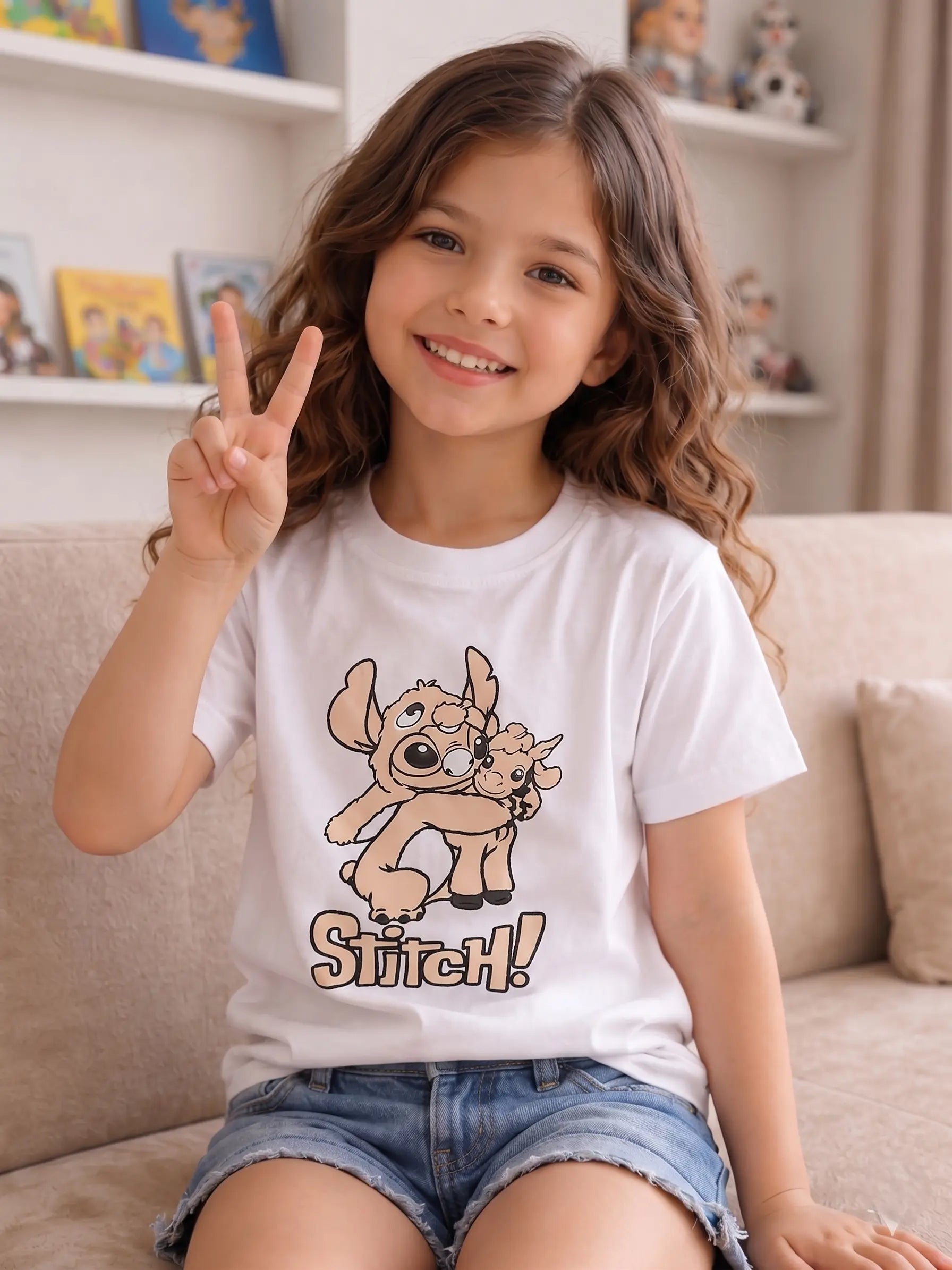 100% Cotton UV Reactive Kids T-Shirt with Blue Buddy & Unicorn Friend Design