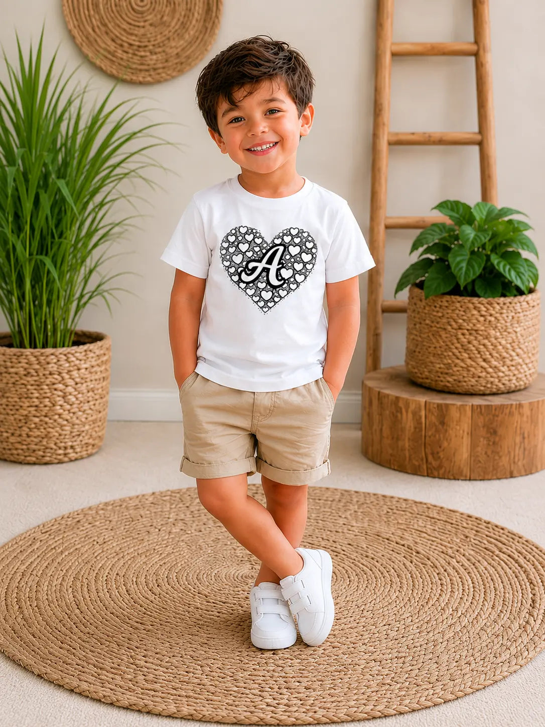 Kids Cotton T-Shirt with Heart Initial Colour-Changing Artwork