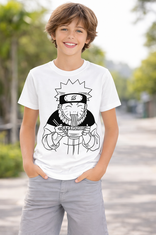 Anime Ninja Ramen Lover Cotton T-Shirt for Kids