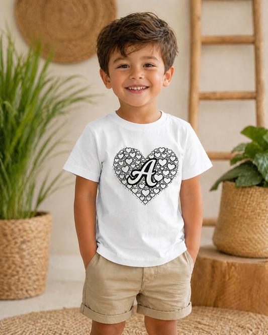 Heart Initial Magic – Sun-Activated Colour-Changing Cotton T-Shirt for Kids