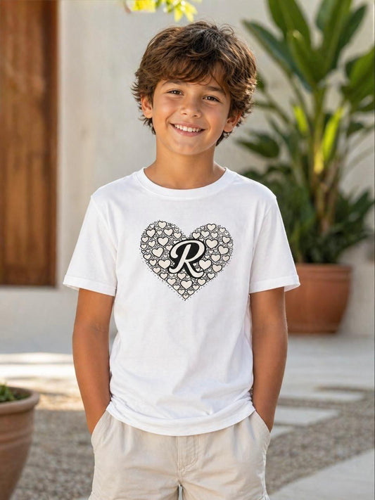 Heart Initial Sun Activated Color Changing T-Shirt for Kids