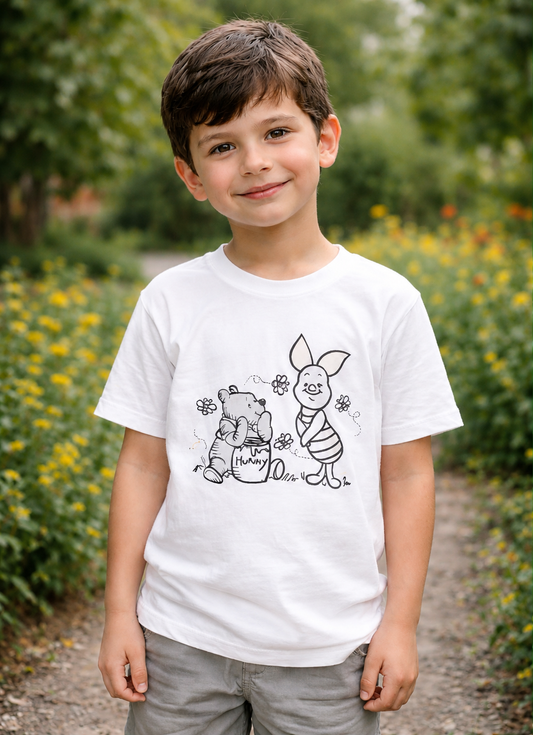 Honey &amp; Piglet Friendship – Sun-Activated Colour-Changing Cotton T-Shirt for Kids
