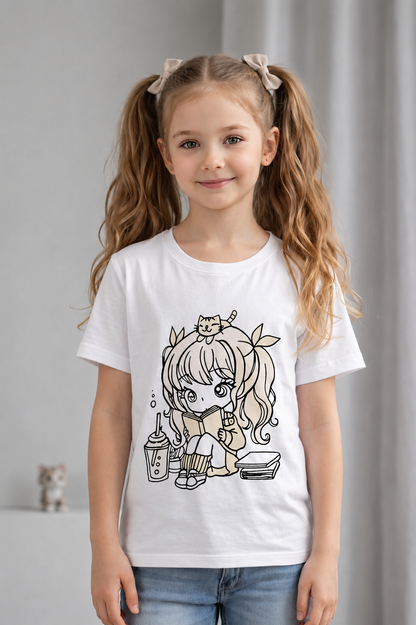 Little Bookworm Princess – Sun-Activated Colour-Changing Cotton T-Shirt for Kids
