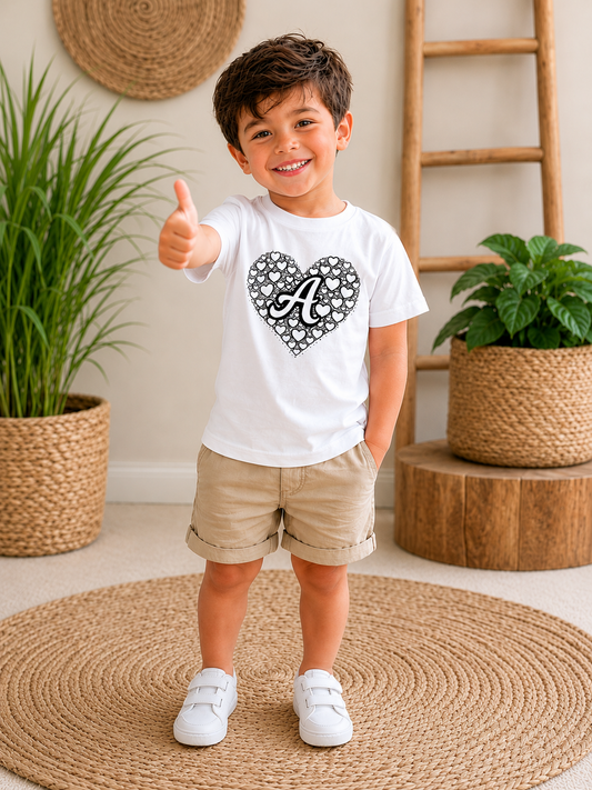 Heart Initial Magic – Sun-Activated Colour-Changing Cotton T-Shirt for Kids