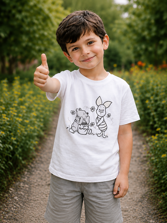 Honey &amp; Piglet Friendship – Sun-Activated Colour-Changing Cotton T-Shirt for Kids