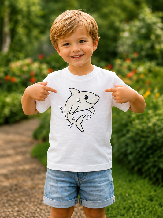 Ocean Buddy Shark – Sun-Activated Colour-Changing Cotton T-Shirt for Kids