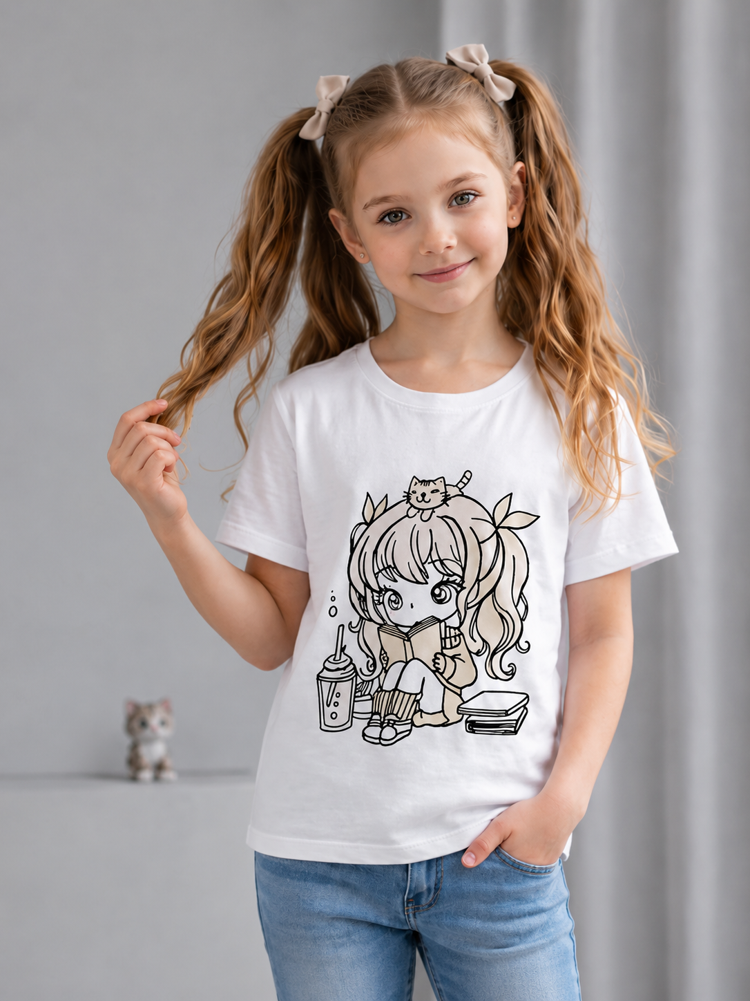 Little Bookworm Princess – Sun-Activated Colour-Changing Cotton T-Shirt for Kids