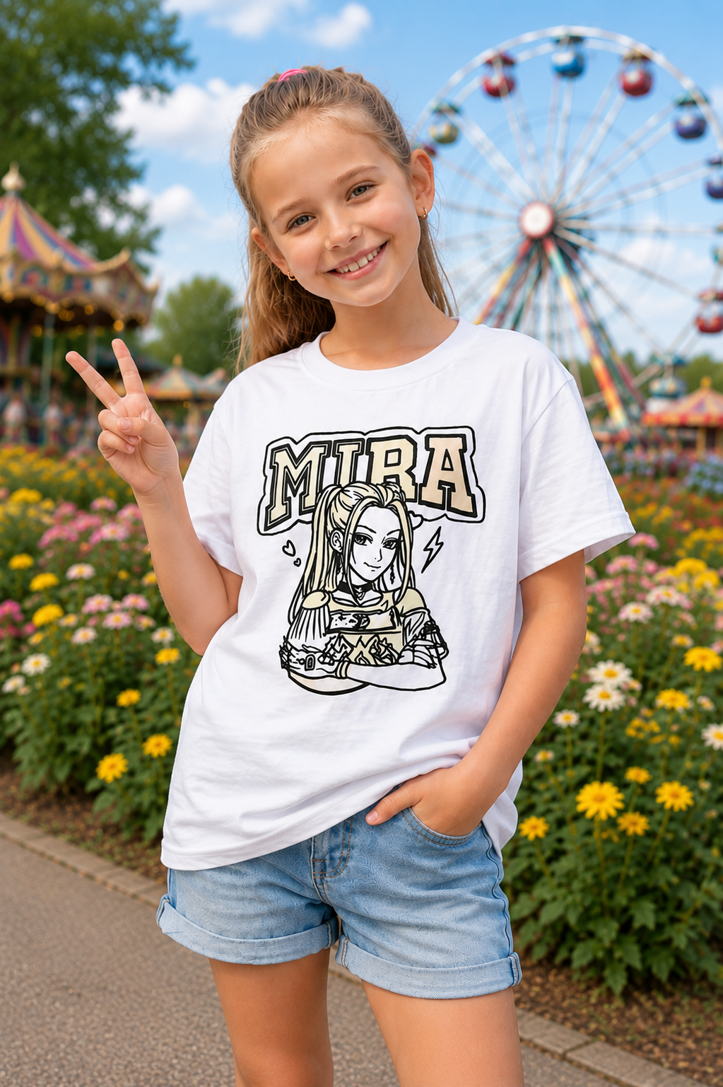 Mira Personalized Anime Sun Activated Colour Changing T-Shirt for Kids