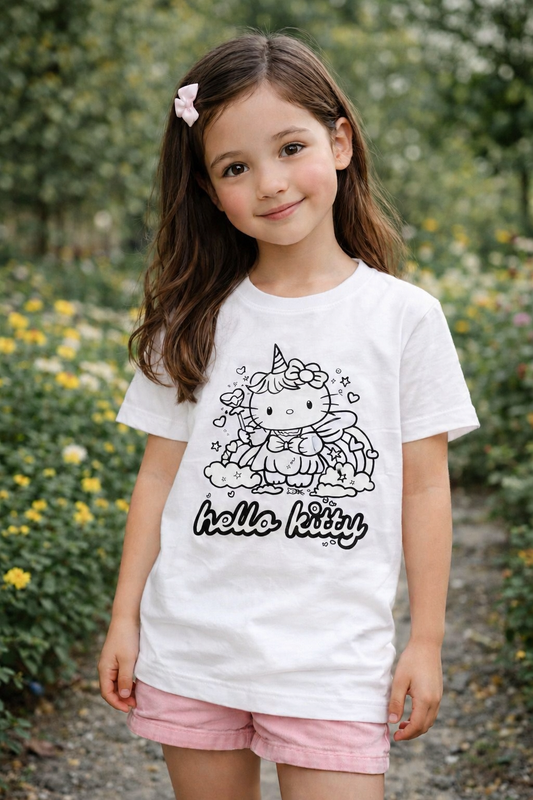Unicorn Hello Kitty Dreams – Sun-Activated Colour-Changing Cotton T-Shirt for Kids