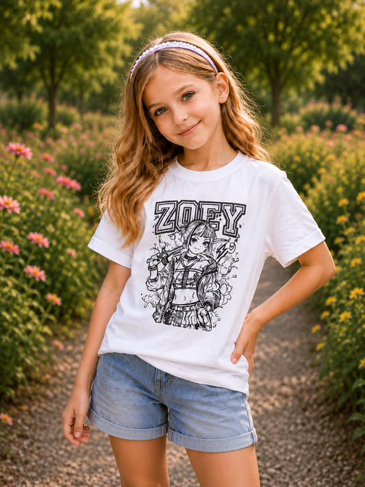 Zoey Adventure Girl – Sun-Activated Colour-Changing Cotton T-Shirt for Kids