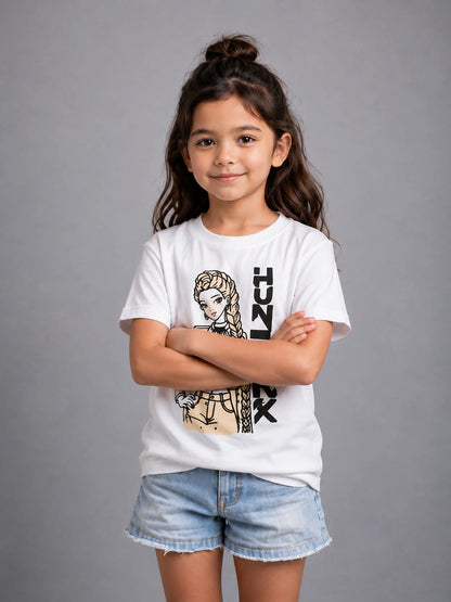 Colour-Changing Cotton Kids T-Shirt with Huntrix Braided Hero artwork