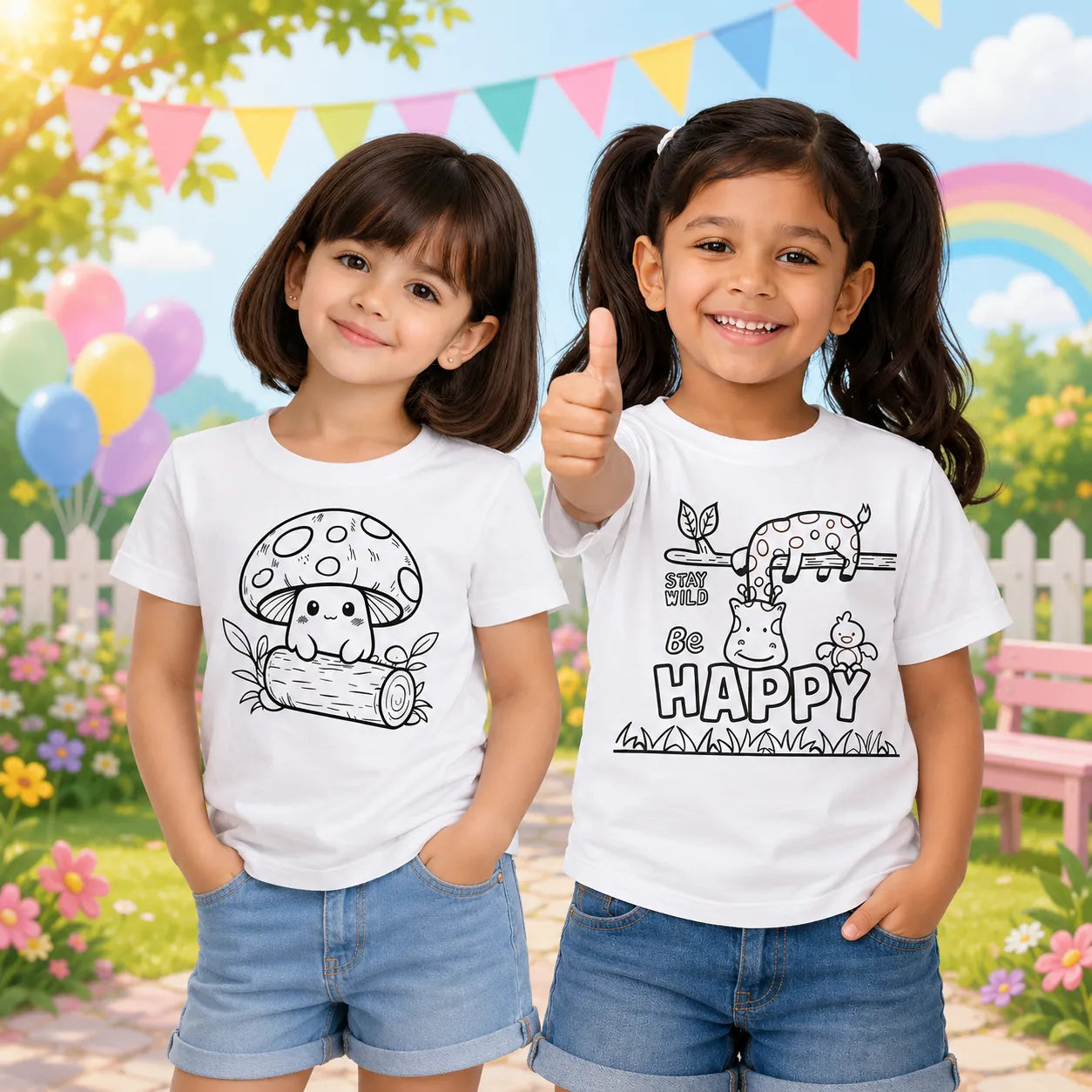Festival gift hamper featuring Forest Mushroom Magic and Stay Wild Be Happy Sun Activated Colour-Changing Kids T-Shirts.