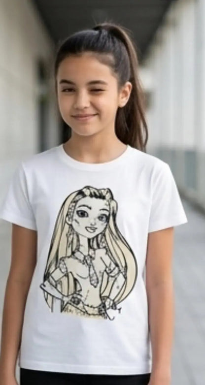 Kids Sun Activated T-Shirt featuring a stylish Glam Fashion Girl character illustration