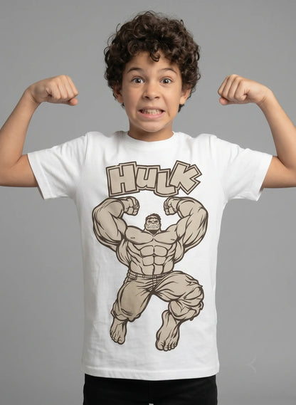 Hulk superhero graphic T-Shirt for kids featuring a muscular flexing character design