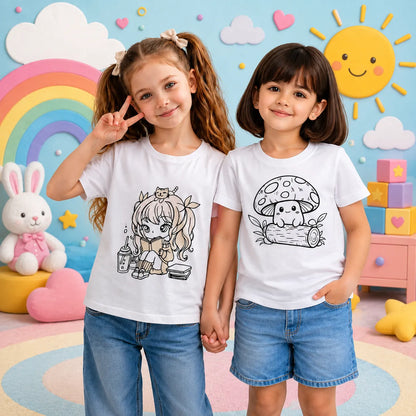 Kids Raksha Bandhan hamper featuring Little Bookworm Princess and Forest Mushroom Magic Sun Activated Colour-Changing Cotton T-Shirts for Kids.