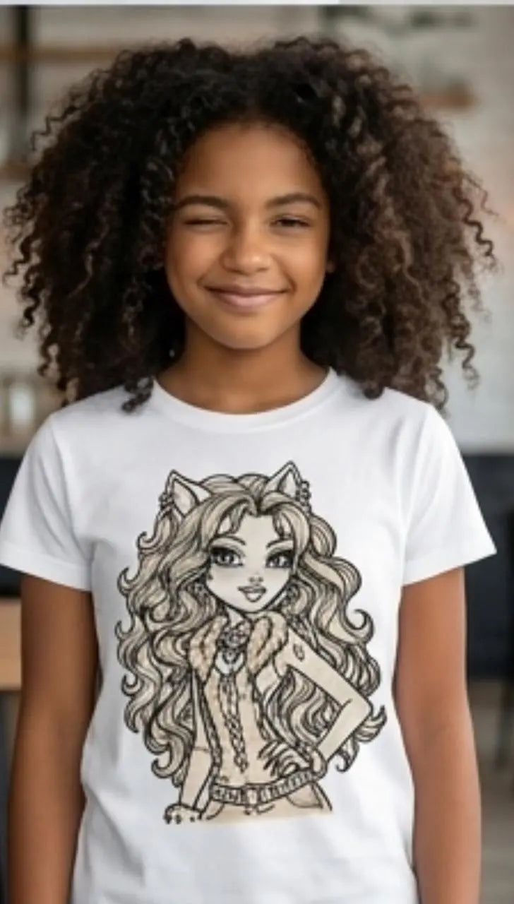 Little Kitty Princess Sun Activated Kids T-Shirt revealing vibrant colours in sunlight
