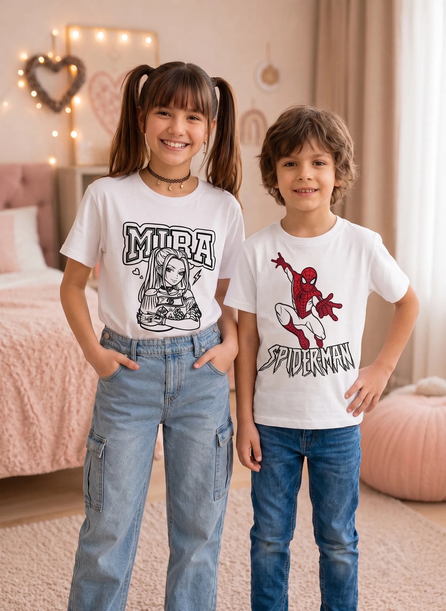 Kids Raksha Bandhan hamper with Mira Anime and Spiderman Sun Activated Colour-Changing Cotton T-Shirts.