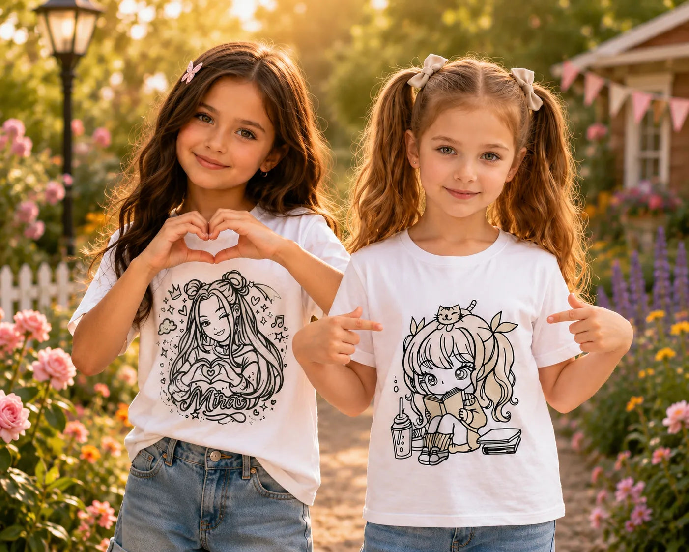 Rakhi celebration hamper featuring Mira Heart Magic and Little Bookworm Princess Sun Activated Colour-Changing Kids T-Shirts.