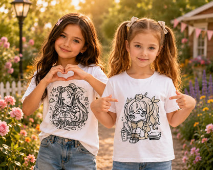 Rakhi celebration hamper featuring Mira Heart Magic and Little Bookworm Princess Sun Activated Colour-Changing Kids T-Shirts.