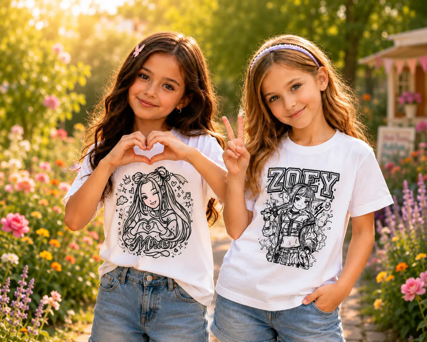 Raksha Bandhan gift hamper with Mira Heart Magic and Zoey Adventure Girl Sun Activated Colour-Changing Cotton T-Shirts.