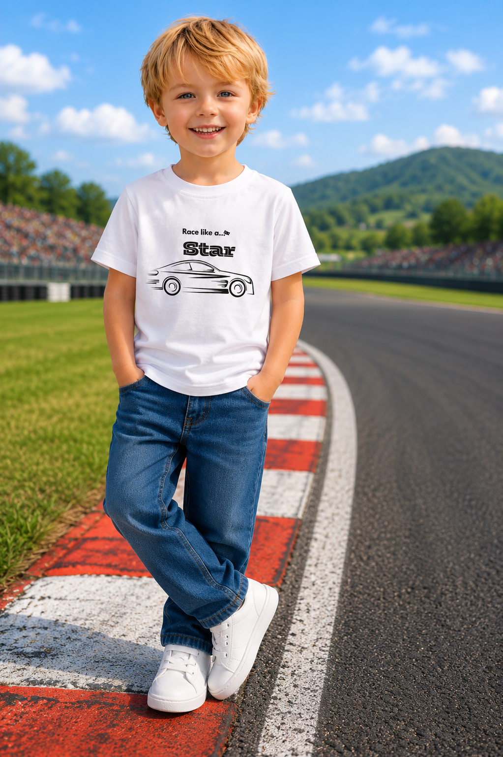 Raksha Bandhan gift hamper featuring the Race Star Sun Activated Colour-Changing Cotton T-Shirt for Kids by Nysa Huletic.