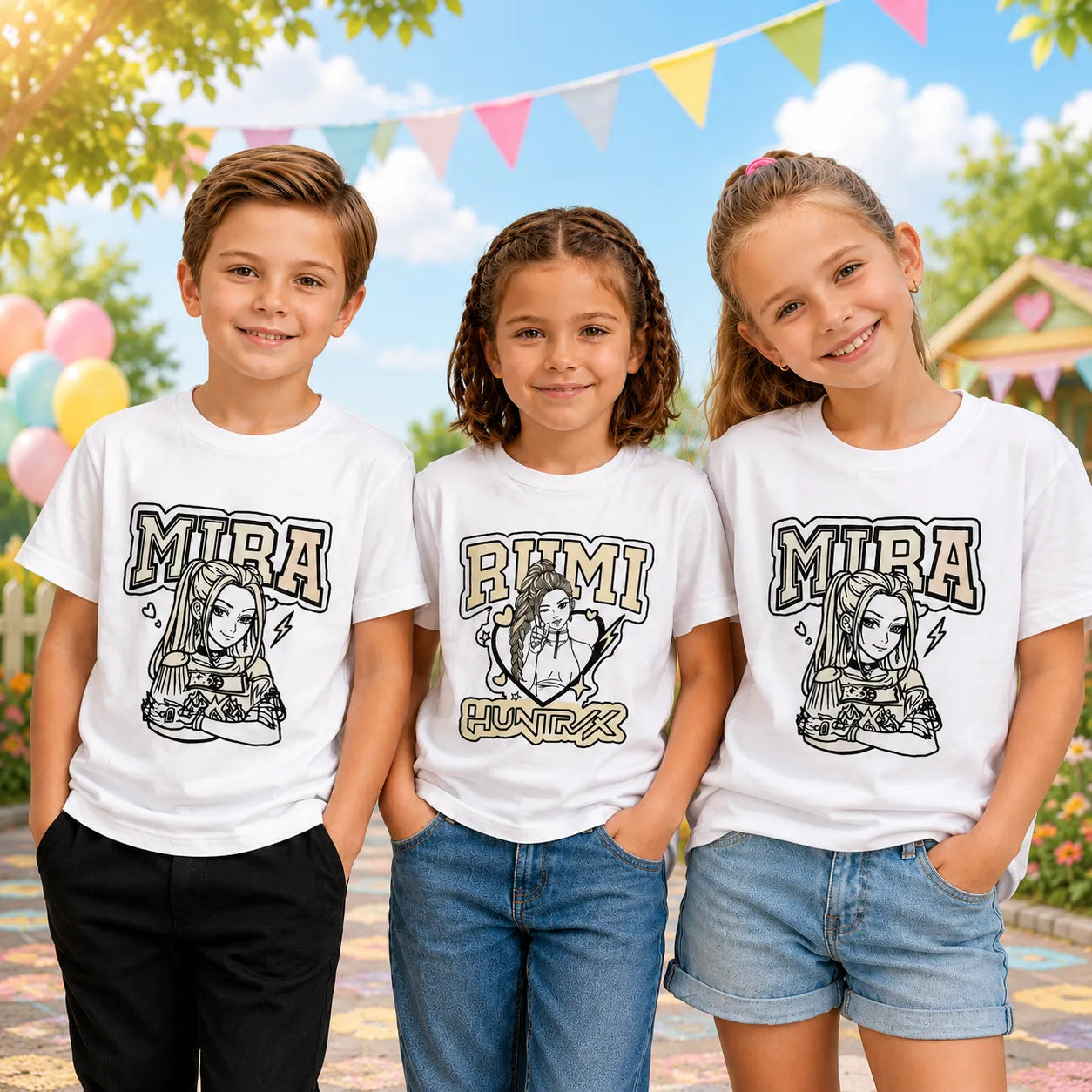 Kids hamper with Rumi Anime and Mira Anime Sun Activated Colour-Changing Cotton T-Shirts for Raksha Bandhan.