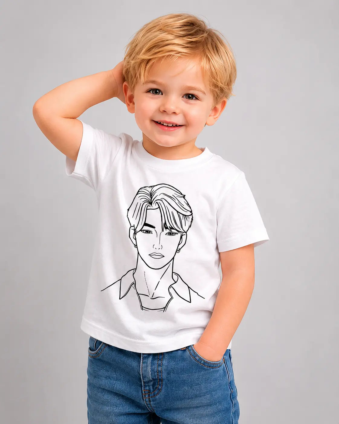 Close-up of the UV colour-changing Anime Heartthrob artwork on a kids cotton T-shirt