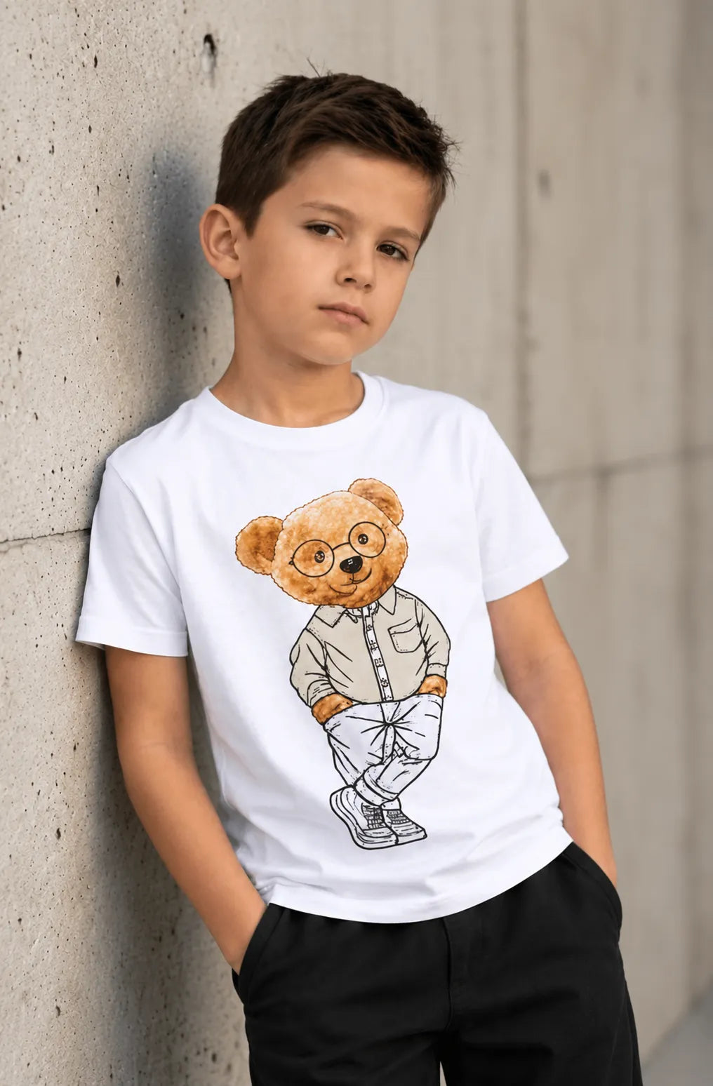Sun Activated Colour-Changing Cotton T-Shirt for Kids featuring Cool Teddy Bear design by Nysa Huletic