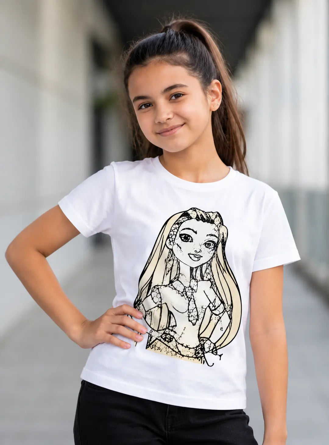 Sun Activated Colour-Changing Cotton T-Shirt for Kids featuring Glam Fashion Girl design by Nysa Huletic