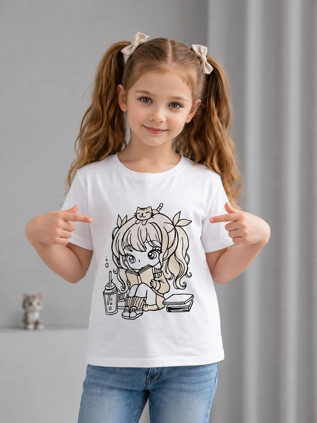 Close-up of the UV colour-changing artwork on the Little Bookworm Princess Kids T-Shirt