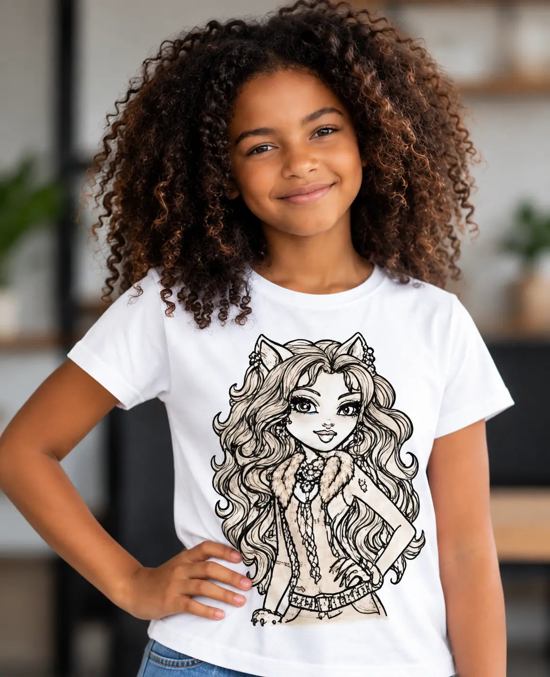 Sun Activated Colour-Changing Cotton T-Shirt for Kids with Little Kitty Princess design by Nysa Huletic