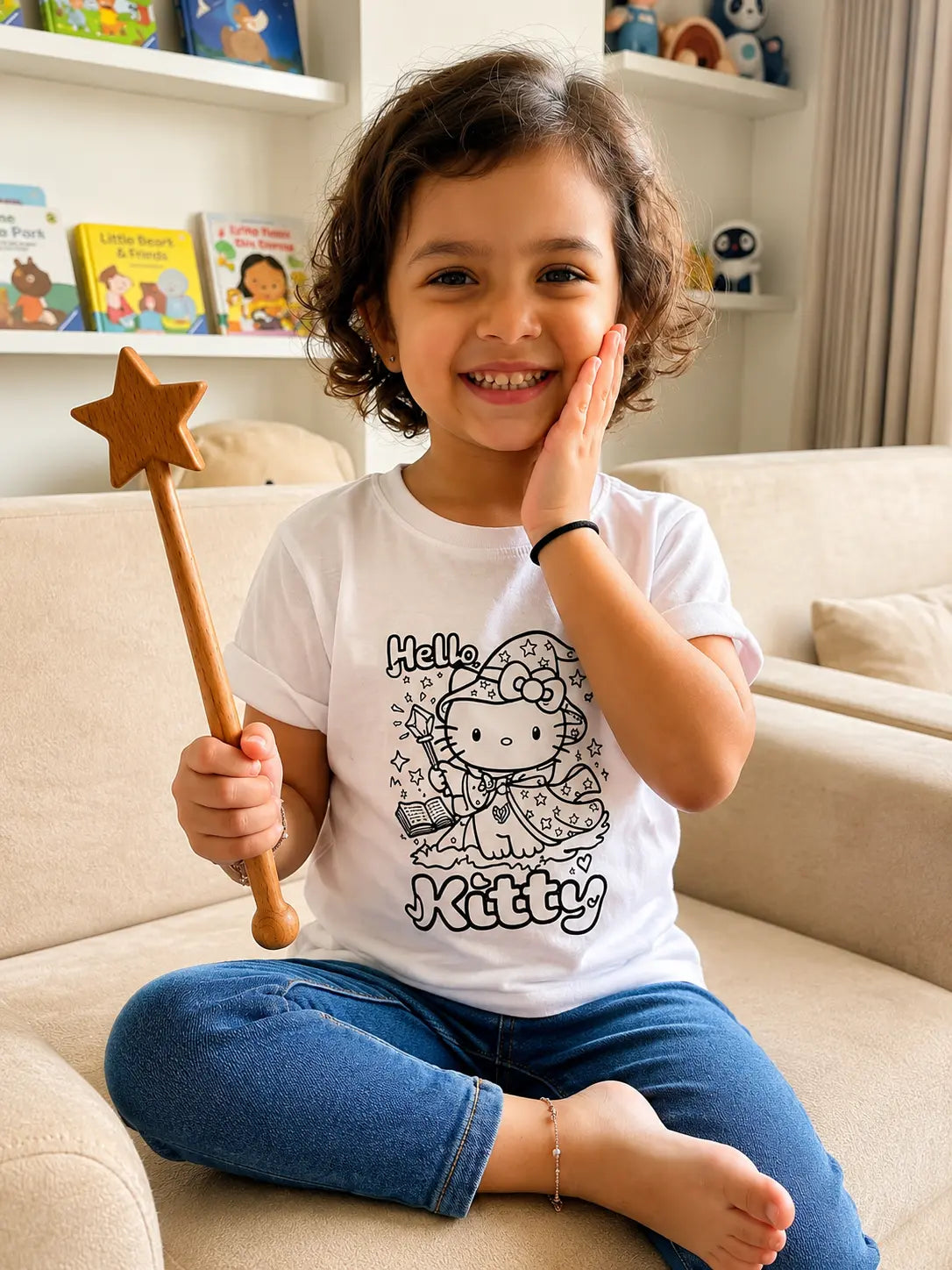 Sun Activated Colour-Changing Cotton T-Shirt for Kids – Magic Kitty Wand